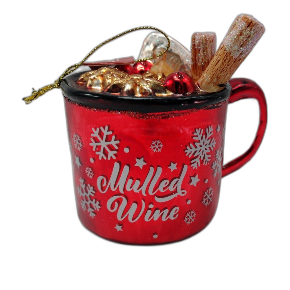 Mulled Wine Glass Christmas Ornament NWT Holiday Home Tree Decoration Red